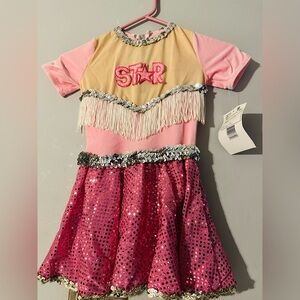 Pink and Silver sequins Velour Bodice Fringed Star Costume